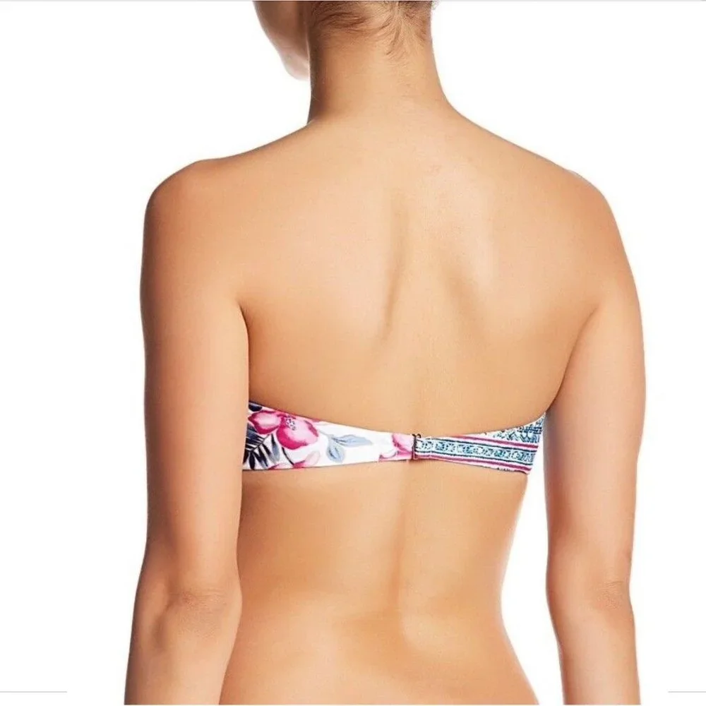 NEW Frankie's Bikinis 'India' Bandeau Top‎ Floral-Stripe [SZ Medium ]